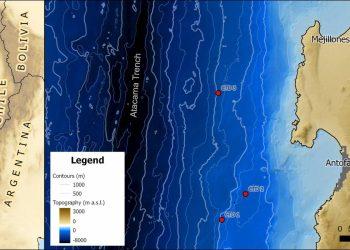 Map of the Central Andes and Coastline Showing the Atacama Trench off Chile and Ctd Survey Points Near Antofagasta; Depth Contours and a Legend Are Visible. - La Razón Nl