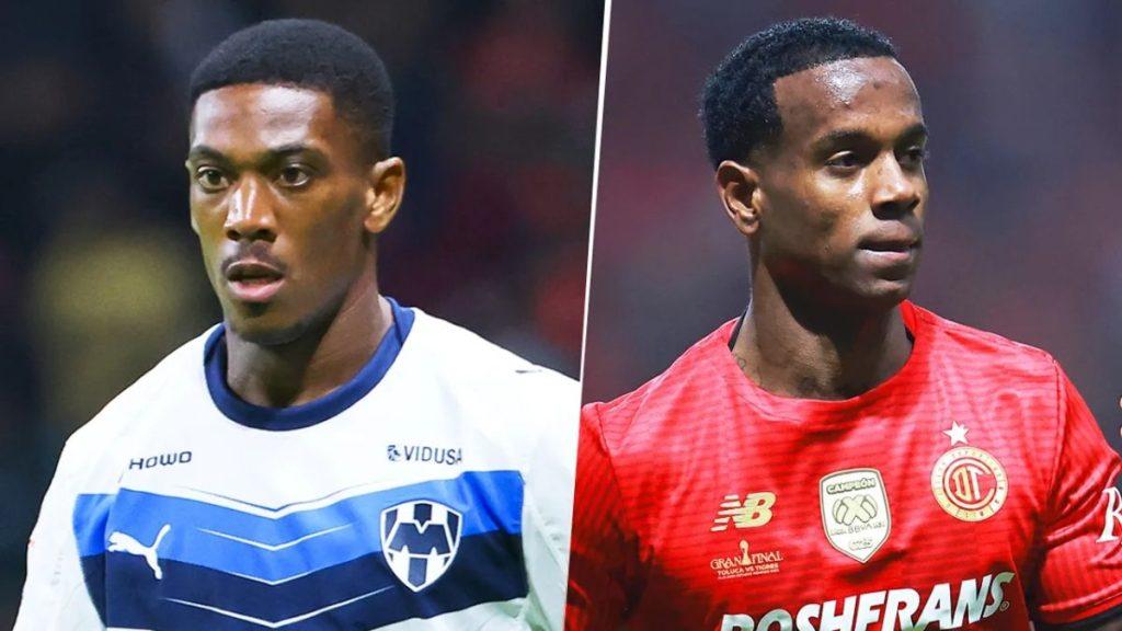 Two Soccer Players Shown Side by Side in Different Kits: Left in White/blue, Right in Red, on a Pitch with Crest Logos Visible on Their Chests. - La Razón Nl