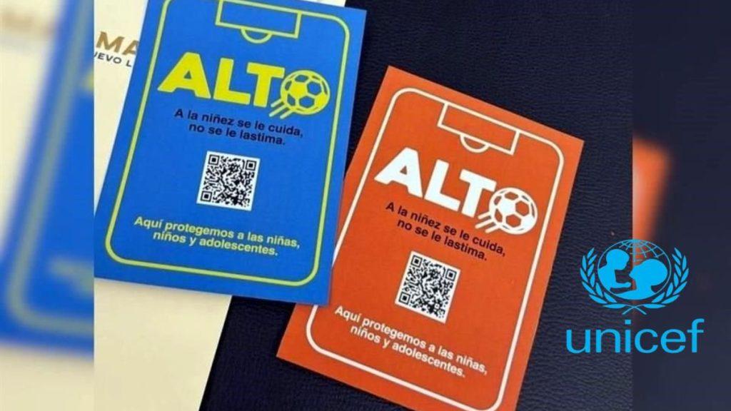 Los-programas-de-unicef-mexico - La Razón Nl Blue Alto Card with Qr Code and Text About Protecting Girls and Boys, Unicef Logo to the Right. - La Razón Nl